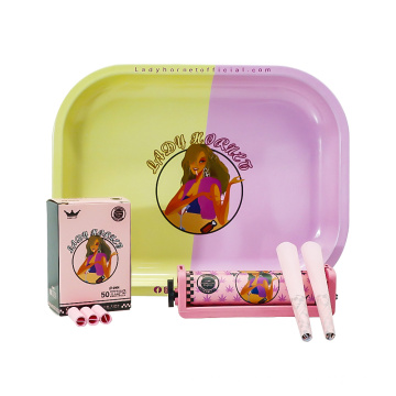 Lady Hornet Magnet Rolling Trays Half Yellow And Half Pink 140*180mm Matte Metal Smoking Rolling Tray Herb Tin Accessoires